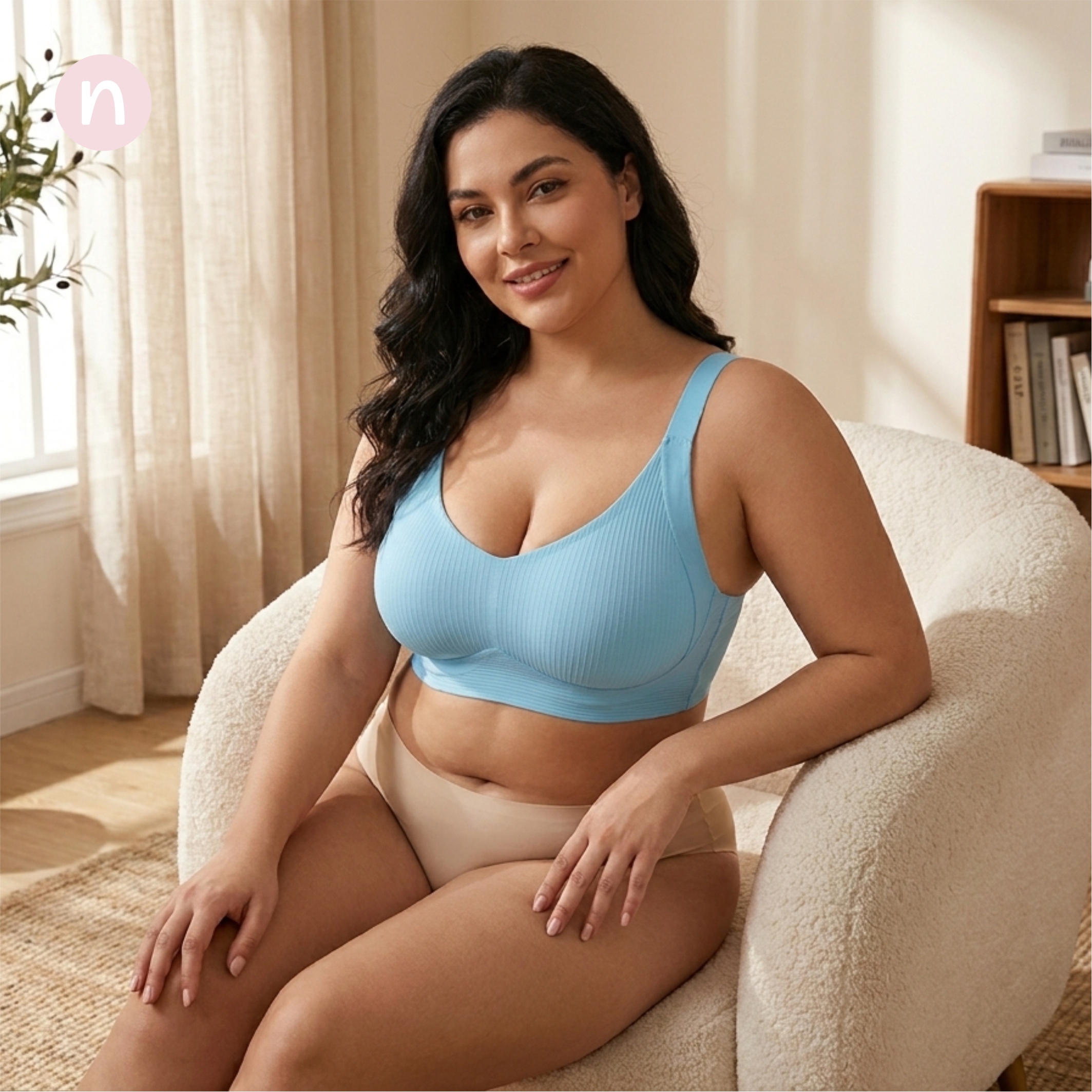 nurelle supportform plus size seamless wire free bra ocean blue worn south africa